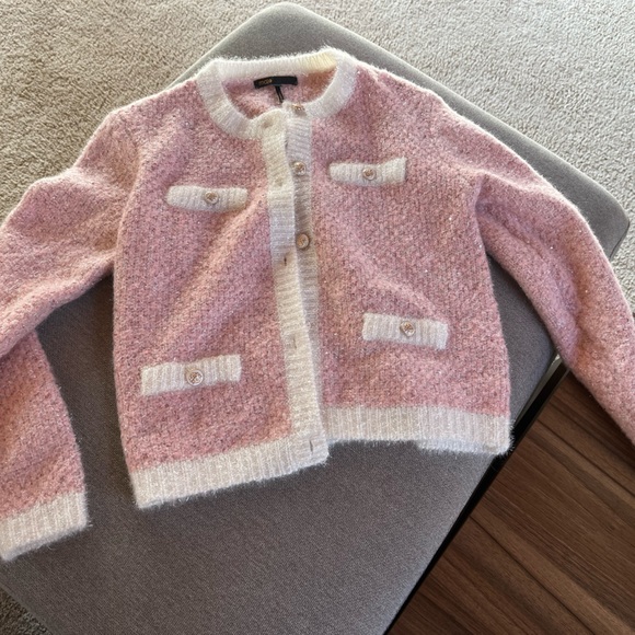 Maje Sweaters - NWOT maje morning lurex sequined cardigan pink white